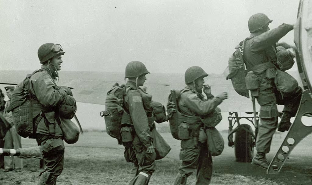 American paratroopers boarding aircraft, WWII